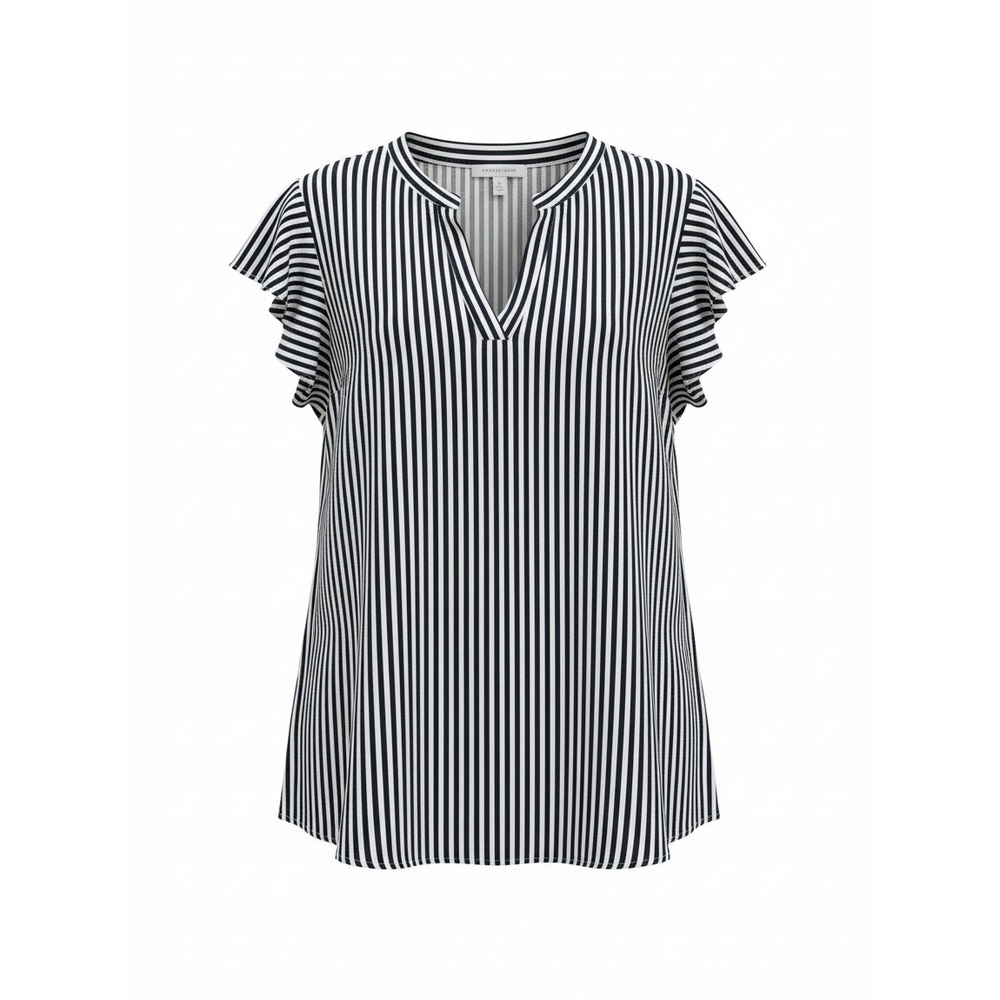 Adrianna Papell Navy White Striped Ruffle Sleeve V-Neck Blouse Top 3X